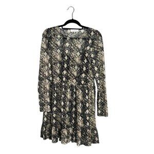 NWOT WAYF Snakeskin Print Mesh Tiered Skater Dress Long Sleeve Layered Small‎